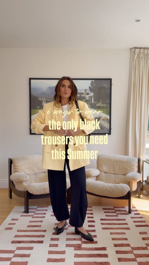 Instagram post by @claudia_berresford for Jimmy Fairly. Caption reads: If you think you can’t wear black trousers in this....