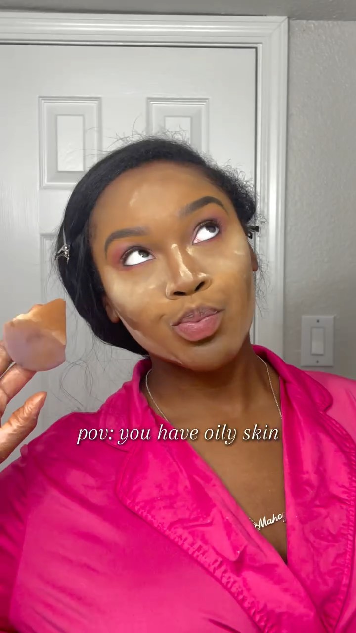 Instagram post by @themahoganymartin for Black Radiance Beauty. Caption reads: my oily skin girlies know the struggle....
