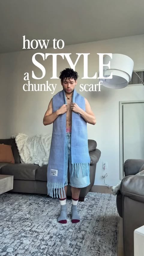 Instagram post by @diazzee for Acne Studios. Caption reads: here’s how I style a chunky knit scarf 🧣.