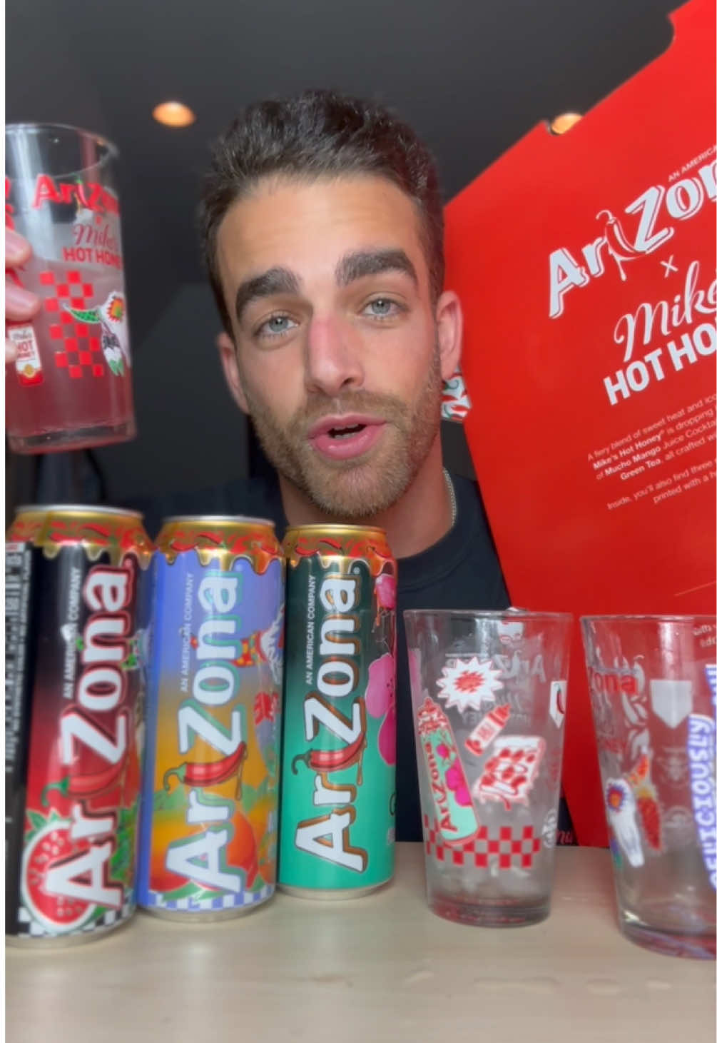 TikTok post by @maxandsnax for Mike's Hot Honey. Caption reads: This @AriZona Iced Tea x @Mike’s Hot Honey collab....
