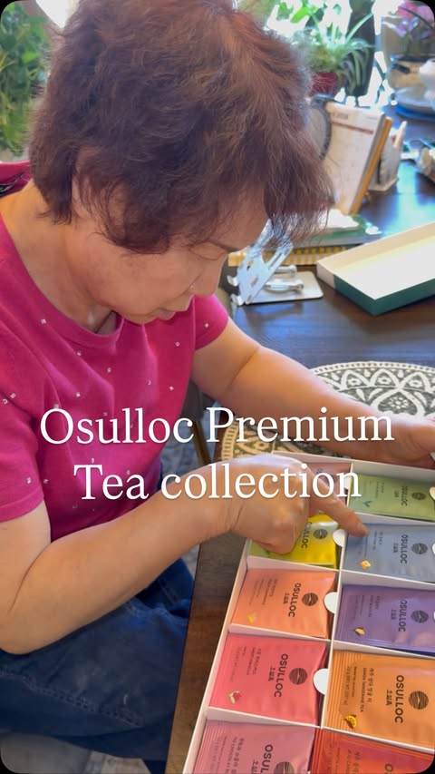 Instagram post by @bap__meogeo for Osulloc. Caption reads: #ad My mom loved this tea collection for....