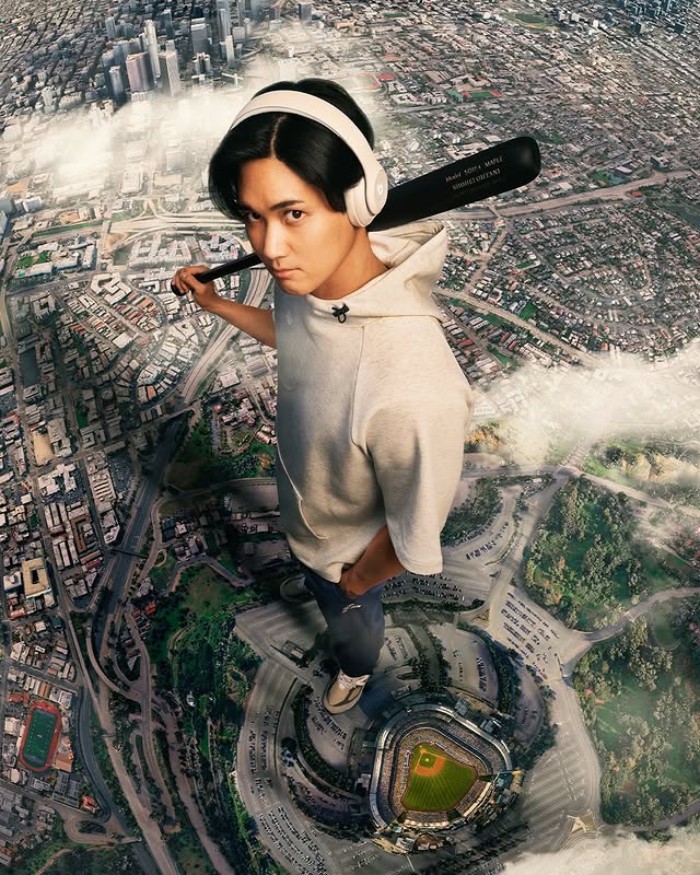 Instagram post by @shoheiohtani for Beats by Dre. Caption reads: .
Our city 🌆 @beatsbydre #beatspartner.