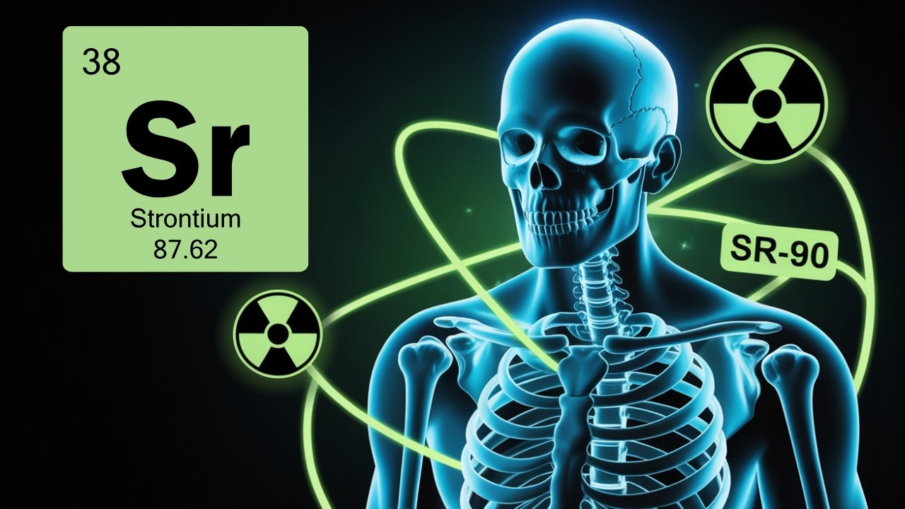 YouTube post by @CubeChemistry for vidIQ. Caption reads: Strontium: Can its Terrifying isotope make you....
