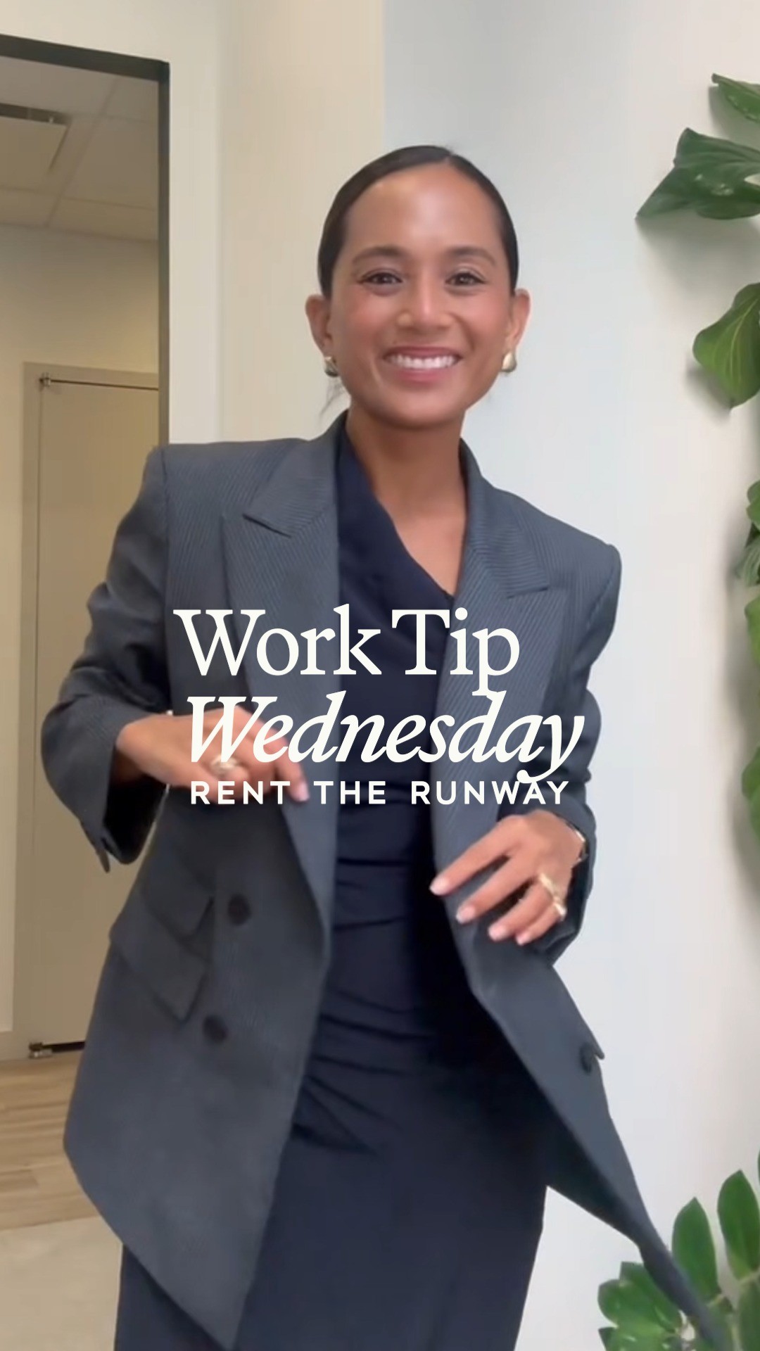 Instagram post by @jeanelleteves for Rent the Runway. Caption reads: Welcome to Work Tip Wednesday with @jeanelleteves,....