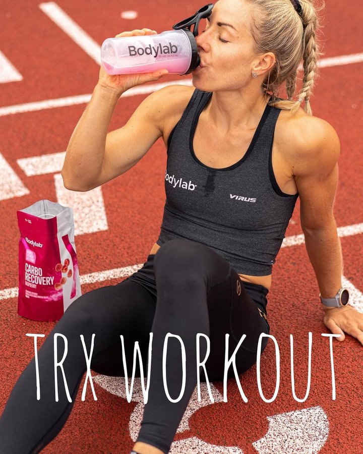 Instagram post by @idamathildee for Bodylab. Caption reads: Swipe 👉🏼 to see 5 of my favorite TRX exercises....