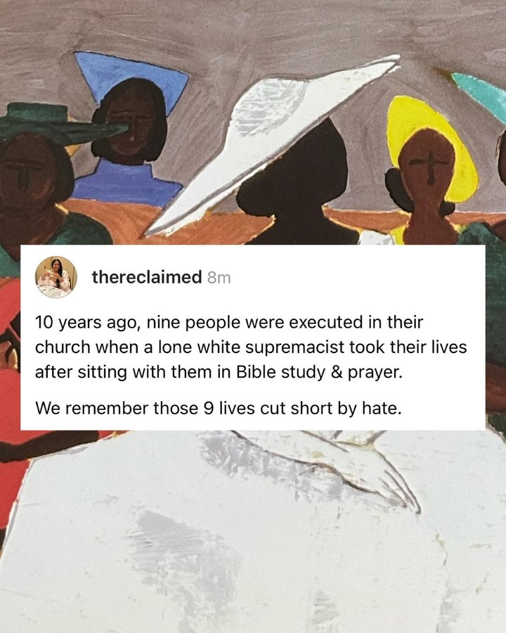 Instagram post by @thereclaimed for Crown Publishing. Caption reads: Honoring the lives of 
Rev. Clementa Pinckney,....