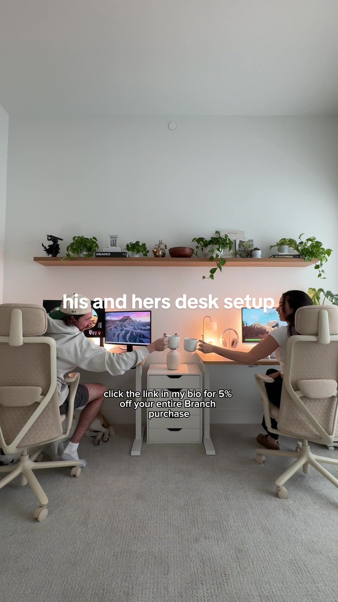TikTok post by @arabellastokes for Branch Furniture. Caption reads: his and hers desk setup from @Branch 💞🎮 use the....