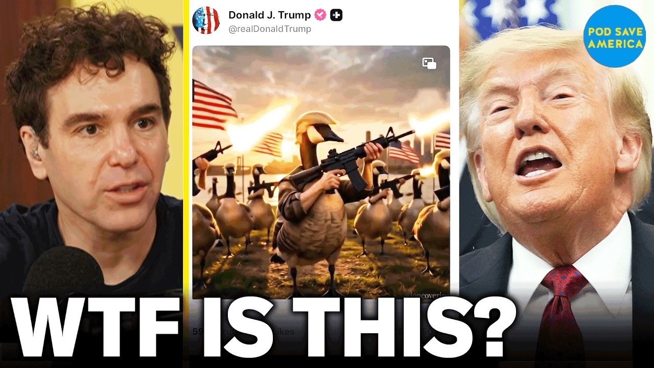 YouTube post by @podsaveamerica for SimpliSafe. Caption reads: Trump's FIGHT With Canada Takes WILD Turn.