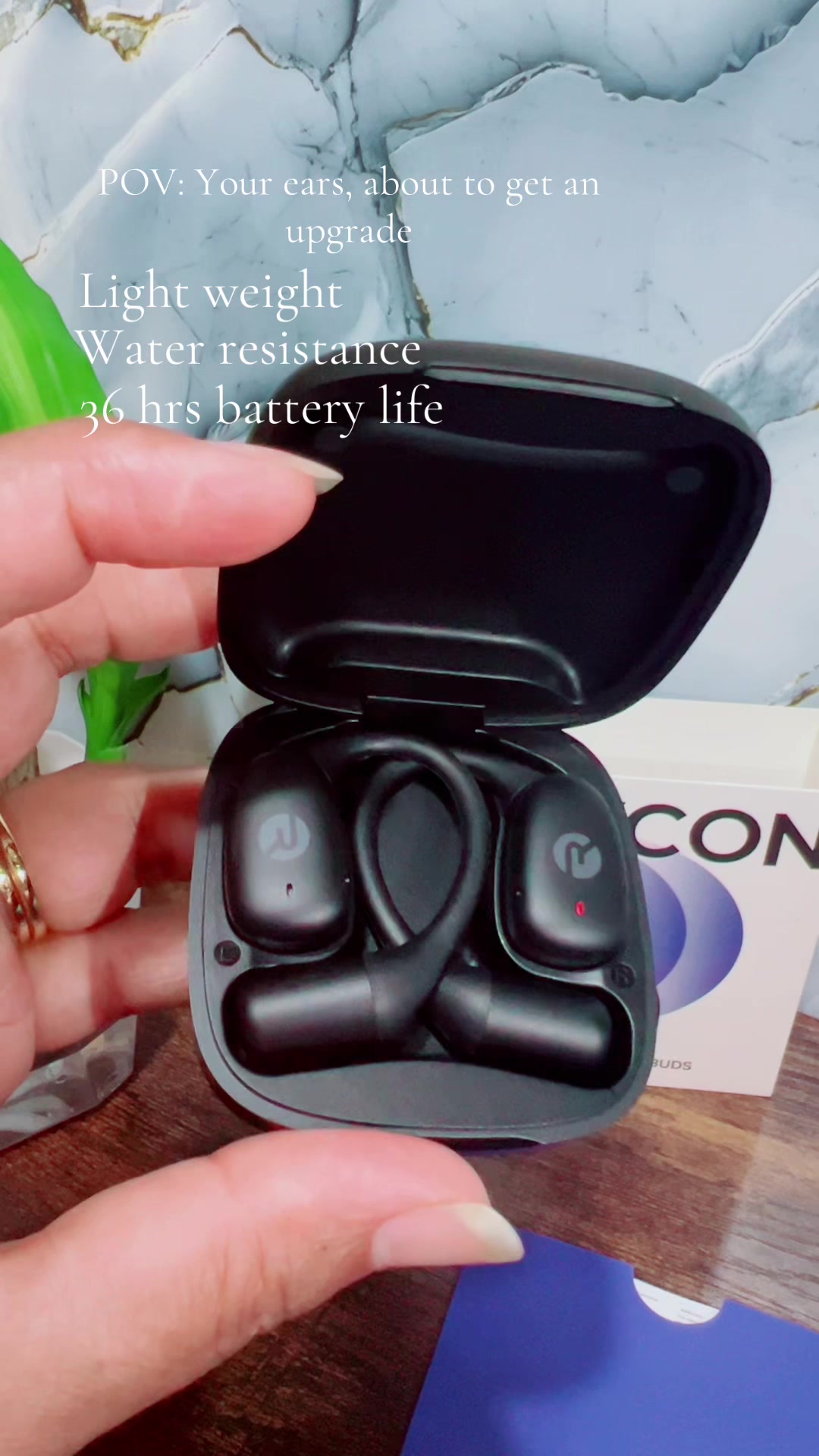 TikTok post by @aasub2 for Raycon. Caption reads: Raycon Essential Open Earbuds – True Wireless....