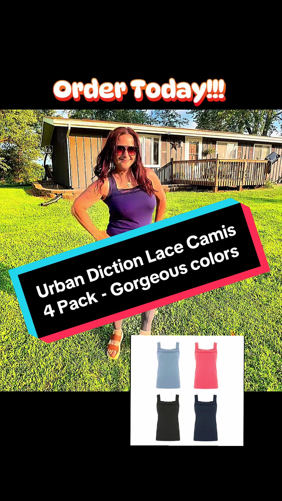 TikTok post by @deltadawn.119 for Urban Diction. Caption reads: Urban Diction lace camis - 4 pack gorgeous colors....