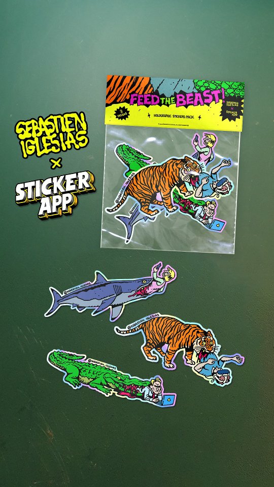Instagram post by @sebastien.iglesias for StickerApp. Caption reads: FEED THE BEAST ! (3 packs to win!)
---
🇬🇧 En
.
I....