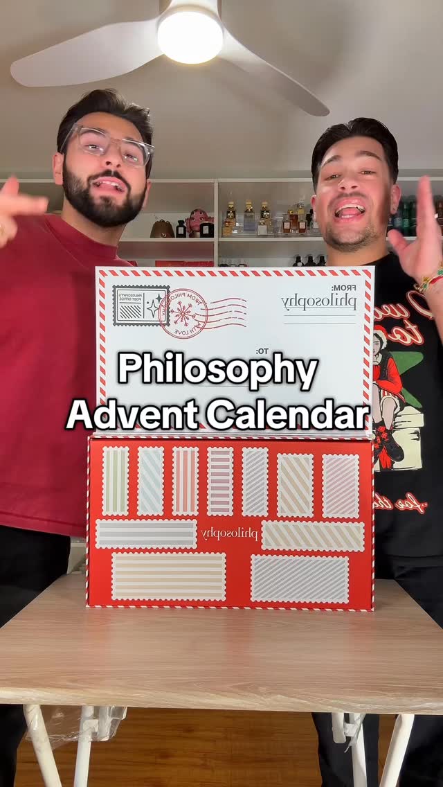 Instagram post by @paulreactss for philosophy. Caption reads: Unboxing the philosophy advent calendar!....