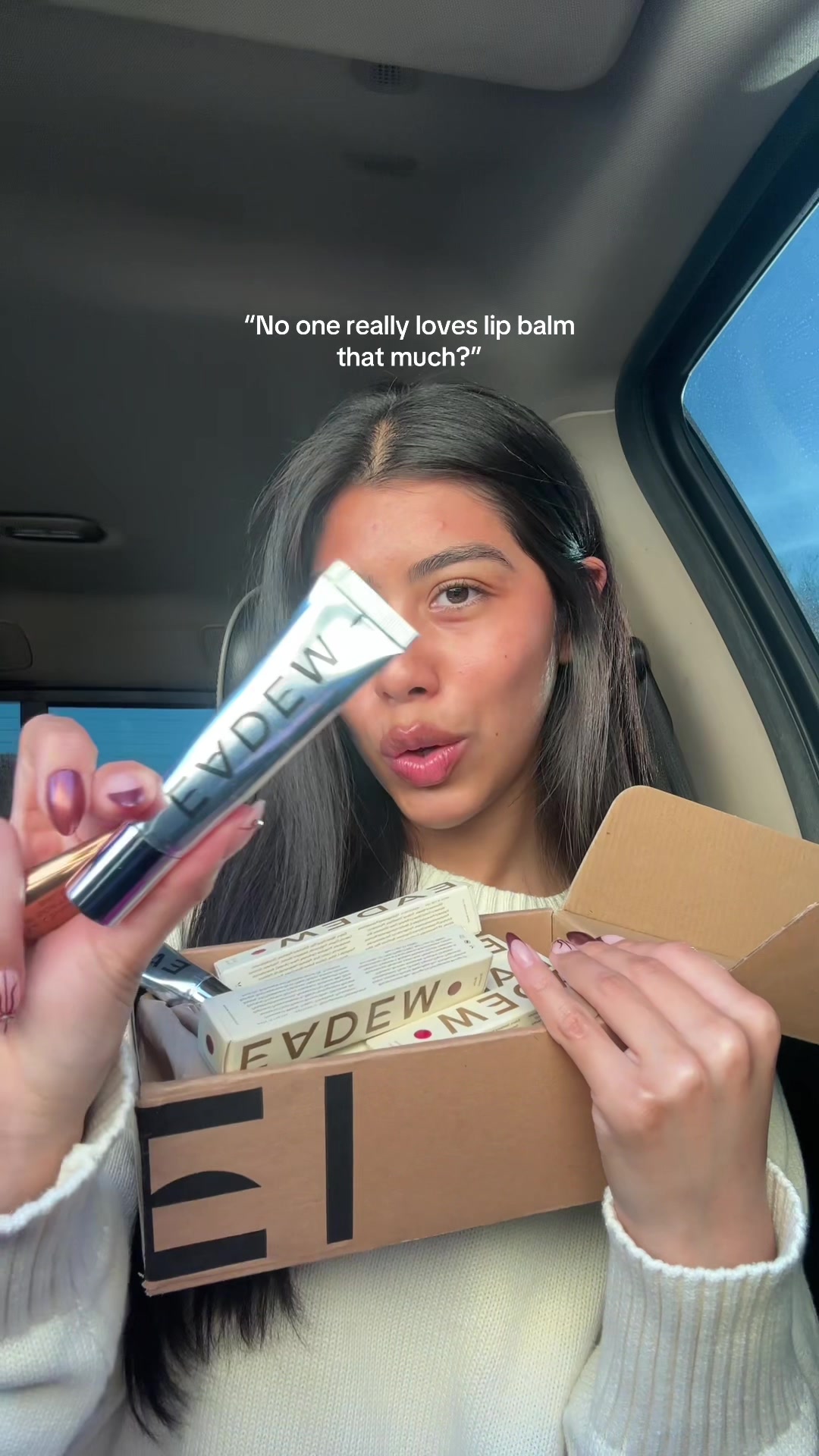 TikTok post by @vivianamorreno for Eadem. Caption reads: [...] lip balm to be exact!❤️‍🔥 @EADEM #girltok.