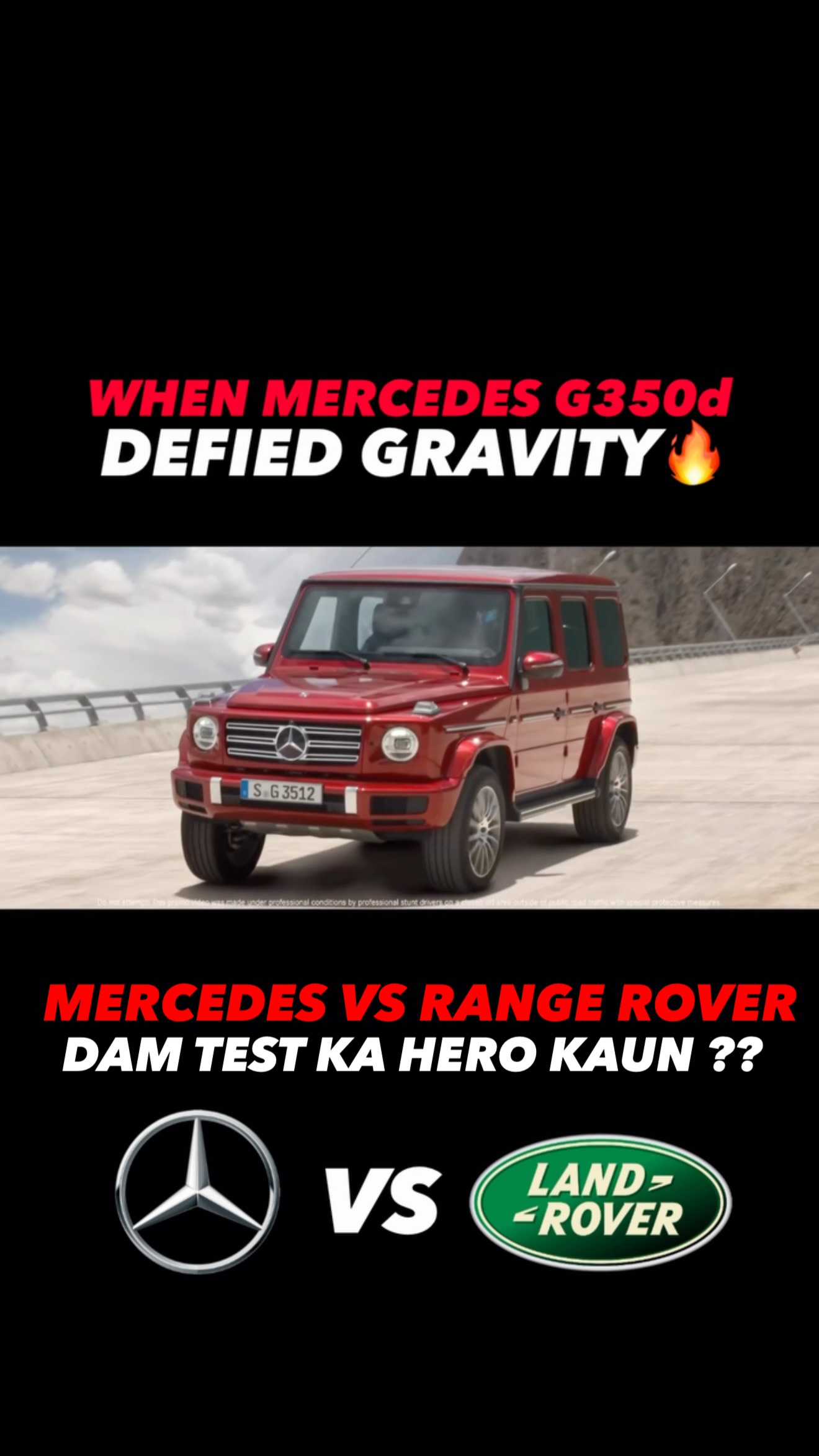 Instagram post by @autojournal_india for Land Rover. Caption reads: “MERCEDES G350d VS RANGE ROVER SPORT🔥: जब GRAVITY....