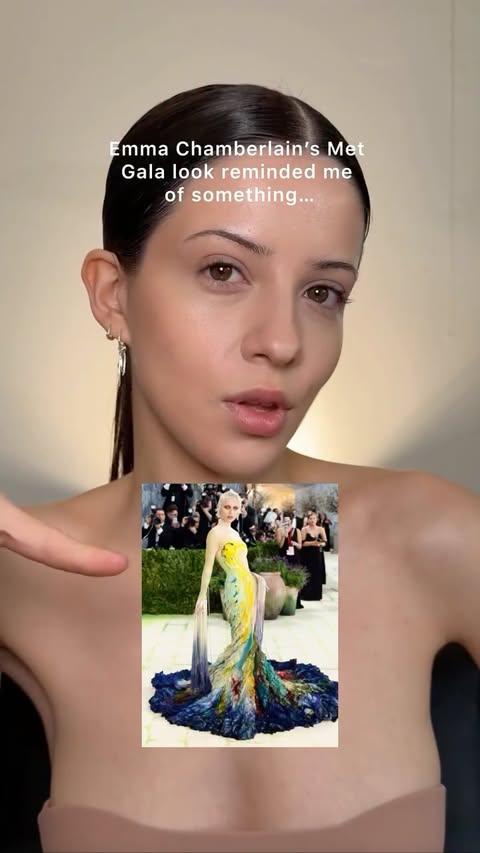 Instagram post by @charlotteroberts for Mugler. Caption reads: [...] by Emma Chamberlain’s met gala look and....
