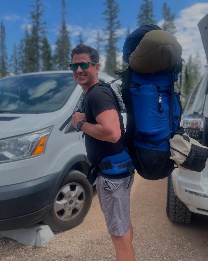 Instagram post by @legend.ary.1 for SCHEELS. Caption reads: [...] #backpacking #fishing @rei @cotopaxi....