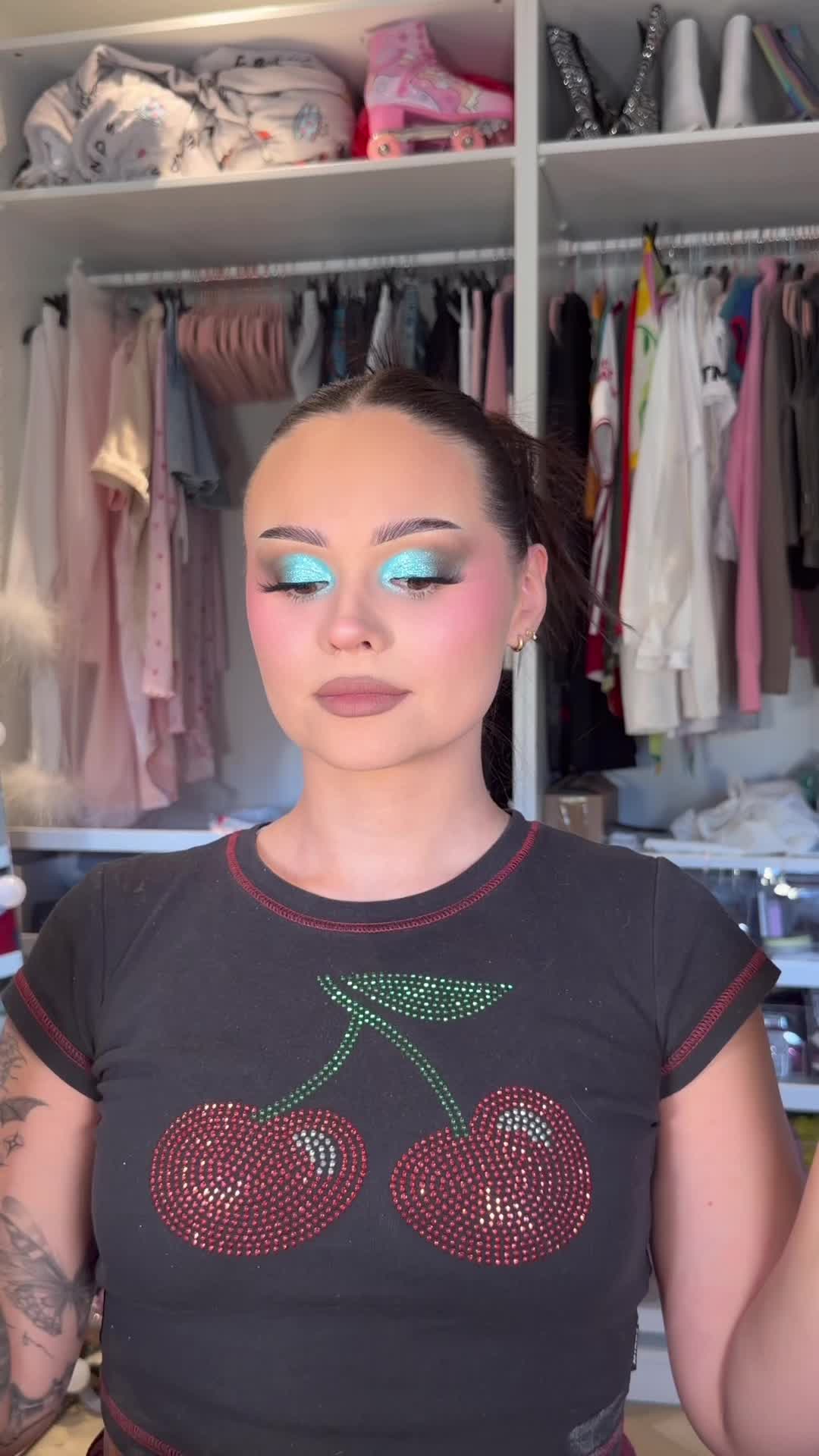 TikTok post by @makeupbytaliamar for TATTI LASHES. Caption reads: Blue on blue on BLUE  Products; @Painted artistry....