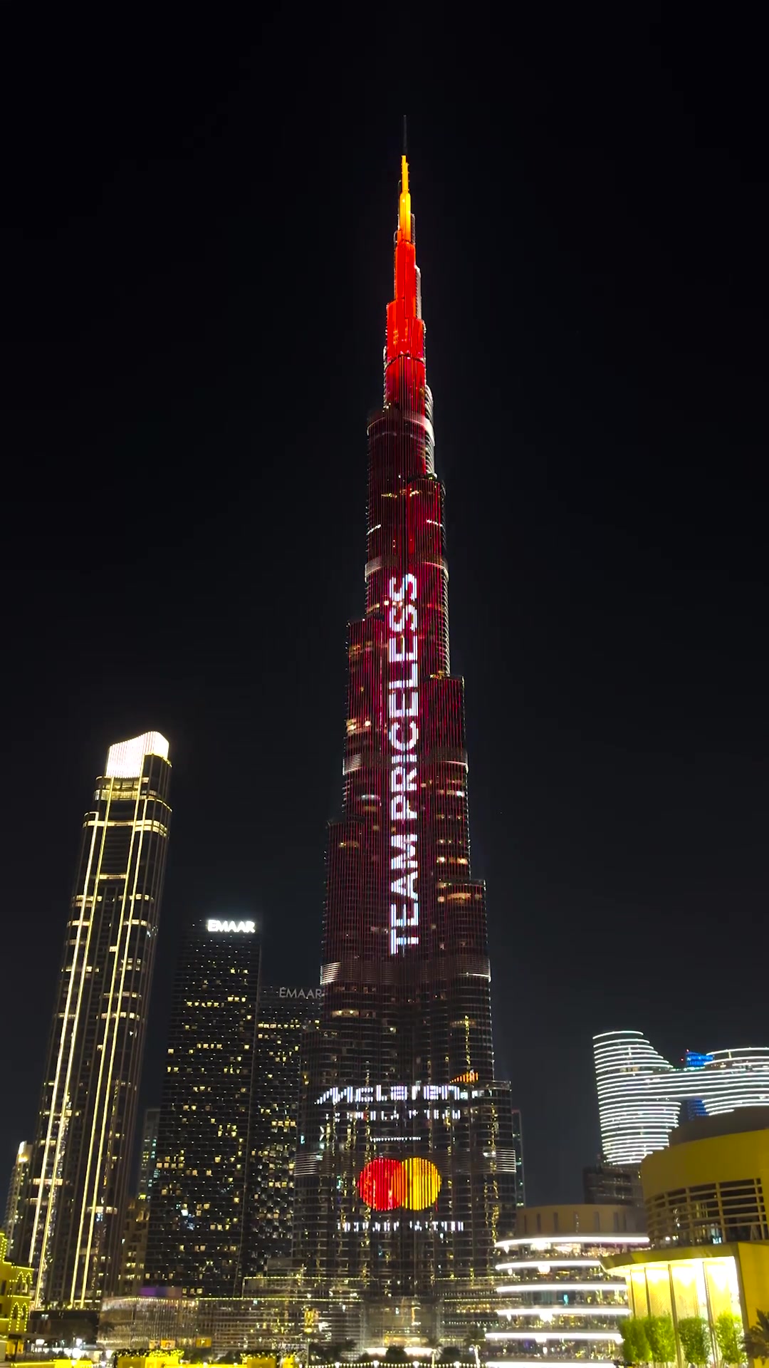 TikTok post by @mastercardarabia for McLaren. Caption reads: Tonight, the Burj Khalifa lights up as McLaren F1....