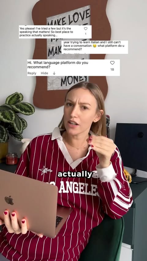 Instagram post by @laurenquacquarelli for Lingoda. Caption reads: [...] learning platform, my response is....