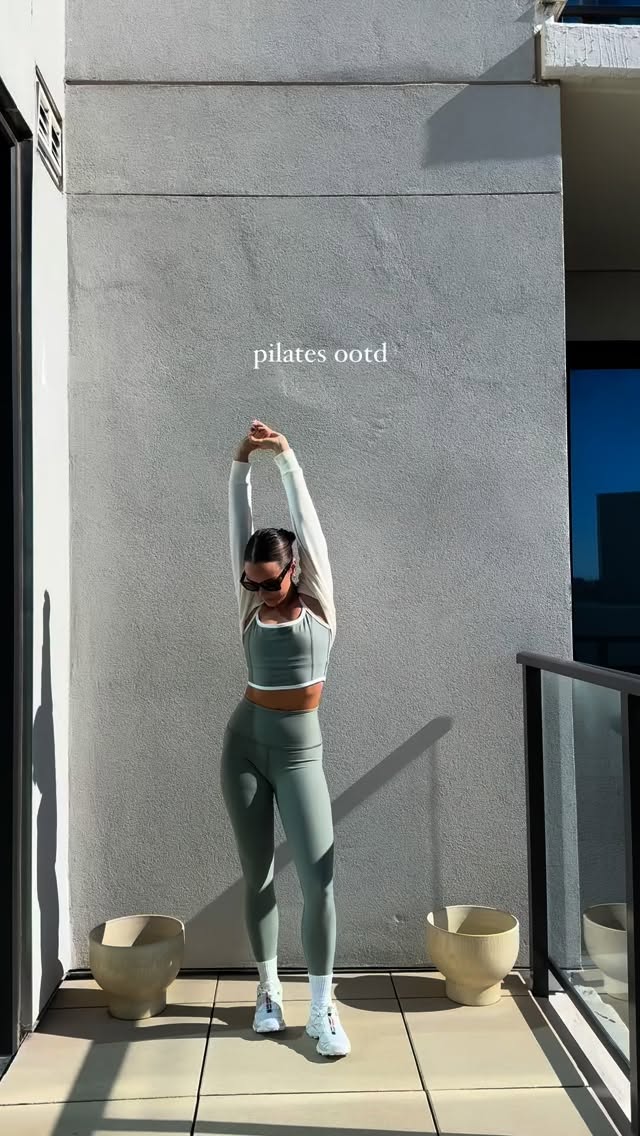 Instagram post by @pilateswithadrien for Beyond Yoga. Caption reads: ready for pilates in @beyondyoga 🤍....