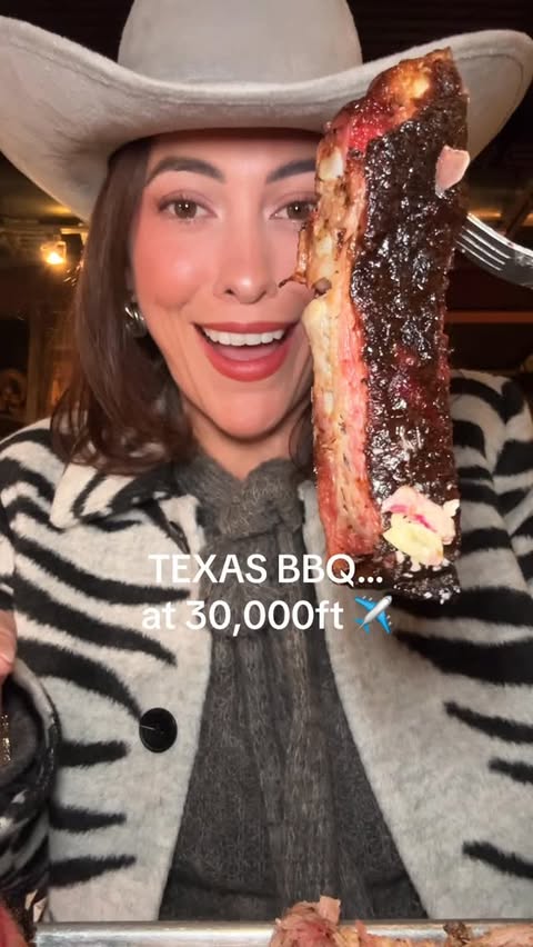 Instagram post by @itsmadirenee for American Airlines. Caption reads: BBQ above the clouds ☁️ American Airlines x Pecan....