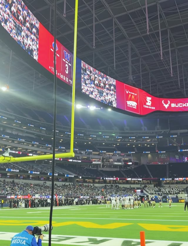 Instagram post by @leiithegoat for Bucked Up. Caption reads: [...] on the Jumbotron 😤😈
.
.
.
#jumbotron....