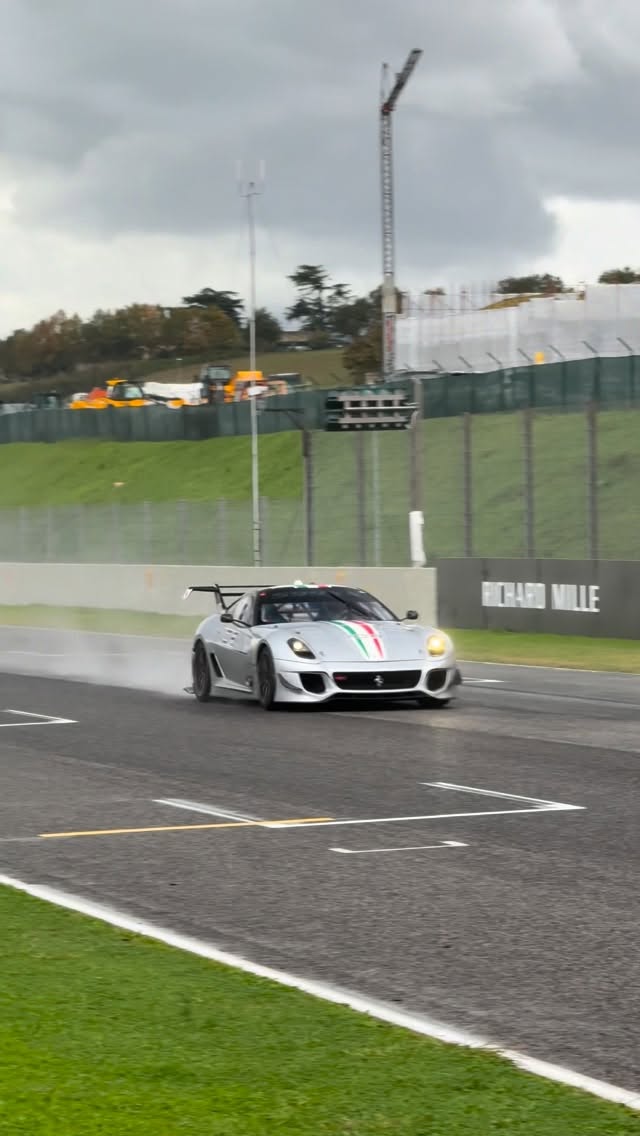 Instagram post by @tfjj for Ferrari. Caption reads: V12 Ferrari XX cars kicking up spray 💦 be honest,....