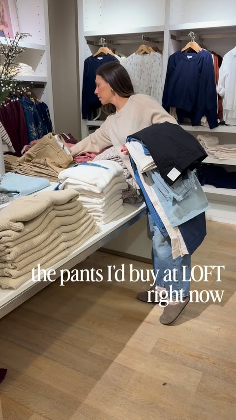 Instagram post by @melissagarciastyling for LOFT. Caption reads: LOFT’s classic, most loved pant silhouettes, [...].