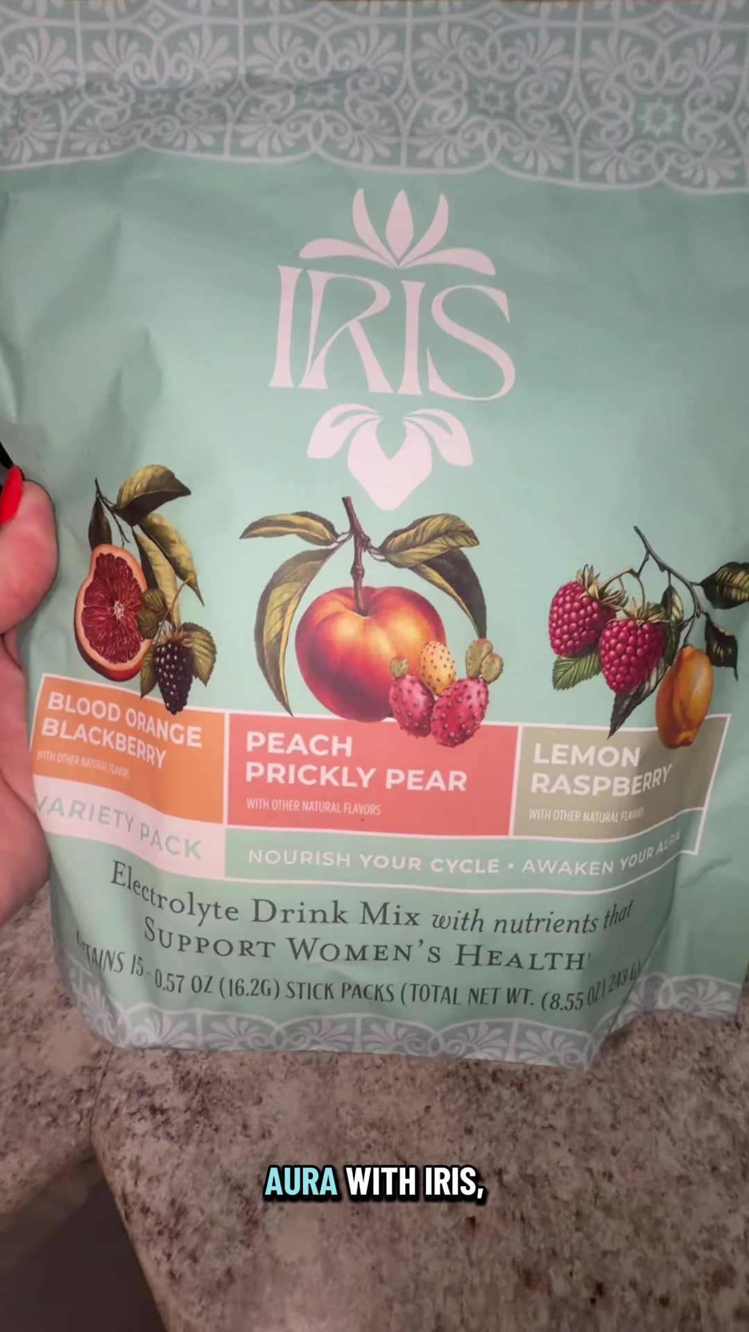 TikTok post by @auroradanielle00 for Iris Nutrition. Caption reads: [...] cycle and awaken your aura with @Iris....