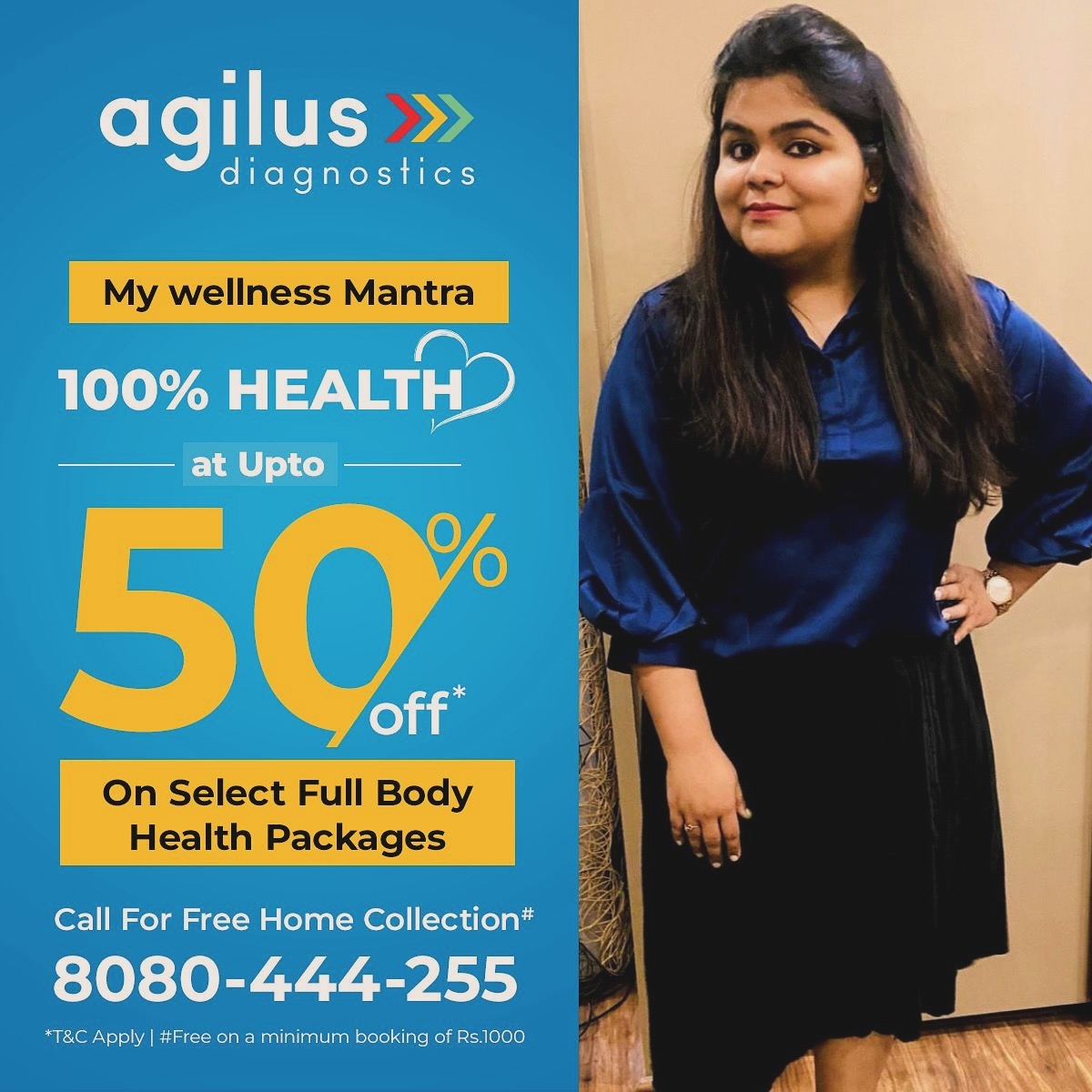Instagram post by @swapnil0401 for Agilus Diagnostics. Caption reads: #AD Unlock 100% health with Agilus Diagnostics! 🩺....