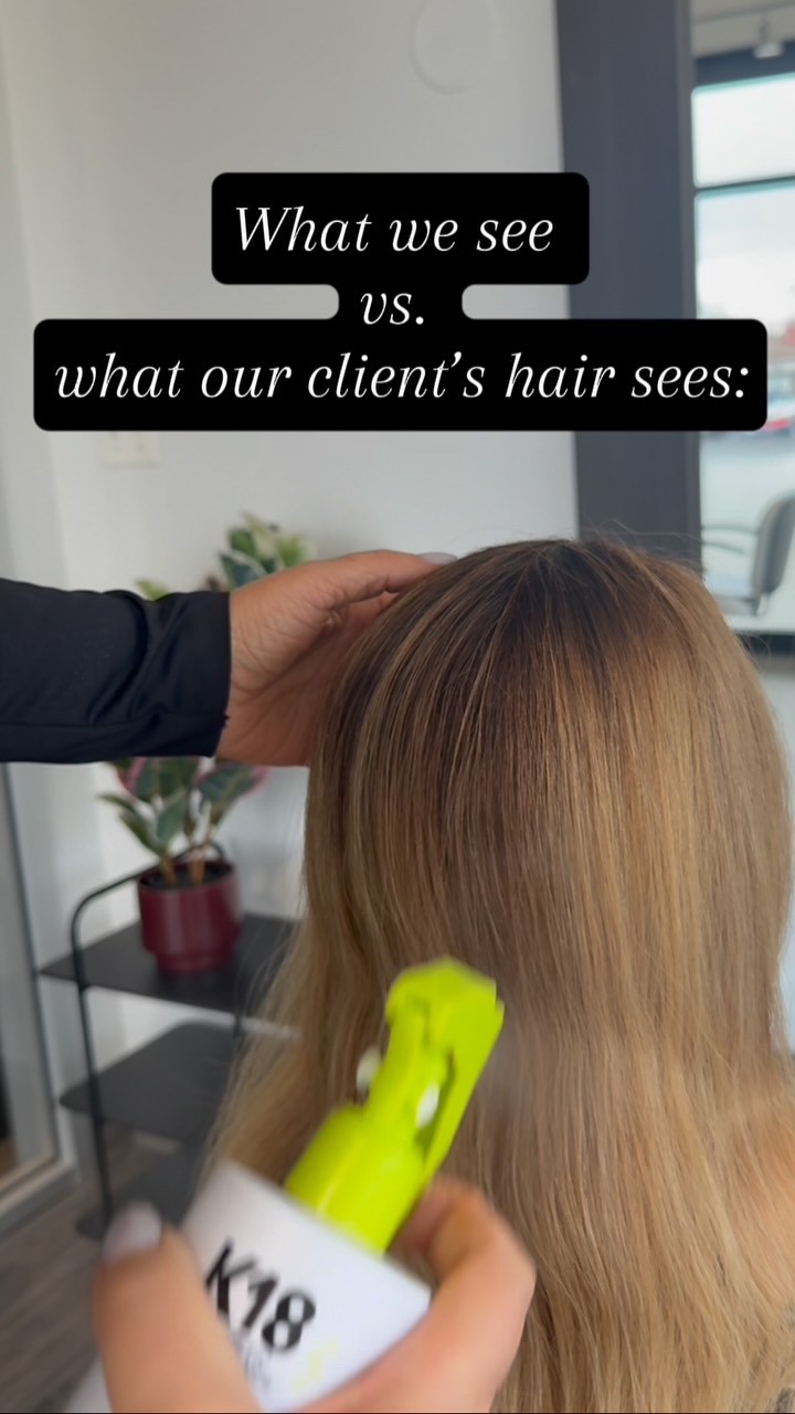 Instagram post by @jadebeautyco for K18 Hair. Caption reads: If your stylist’s face looks like they’re solving....