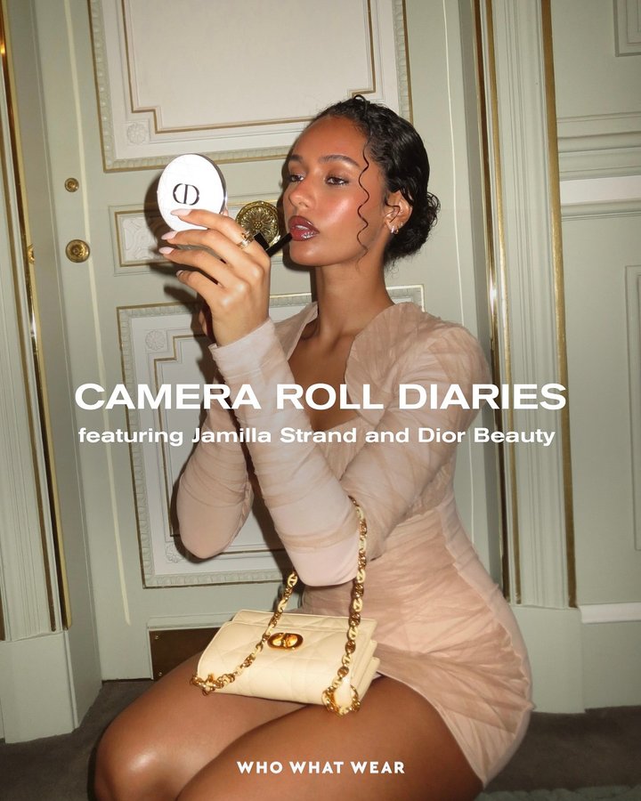 Instagram post by @jamilla.strand for Who What Wear. Caption reads: Spent my first night in Paris with @diorbeauty<3....