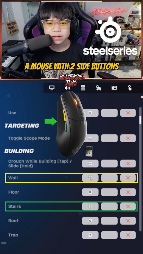 Instagram post by @beastmode_jamo for SteelSeries. Caption reads: [...] settings.... #ad #fortnite #gaming....