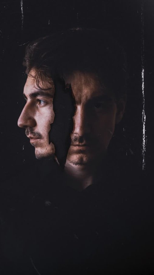 Instagram post by @griggen_ for Picsart. Caption reads: Two Faced 🎭 Creative Portrait Idea #Picsart....