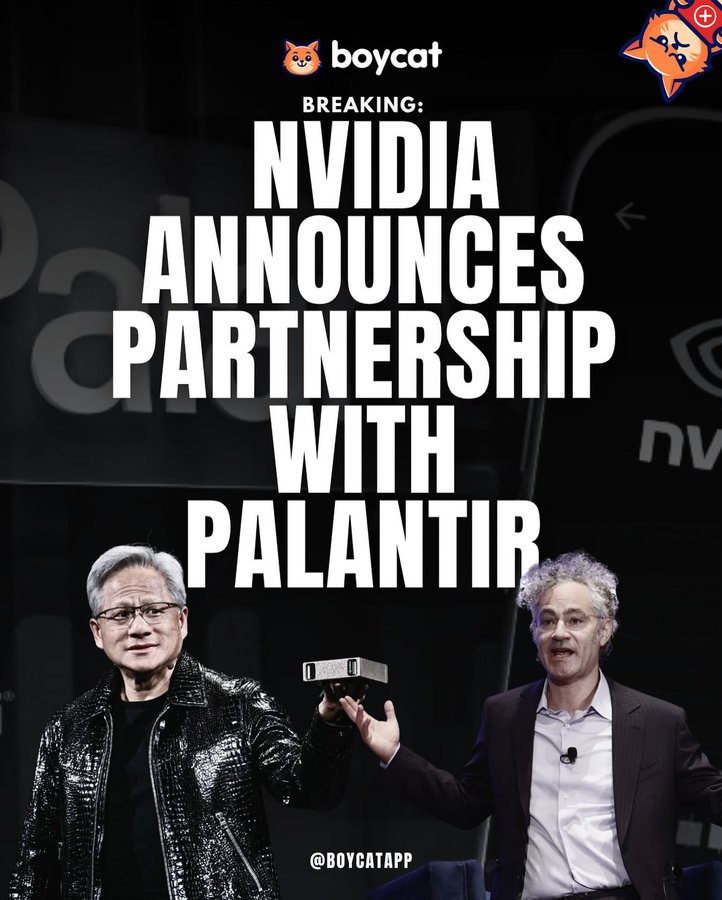 Instagram post by @hal.ib.ti for NVIDIA. Caption reads: Why is NVIDIA partnering with Palantir: a company....