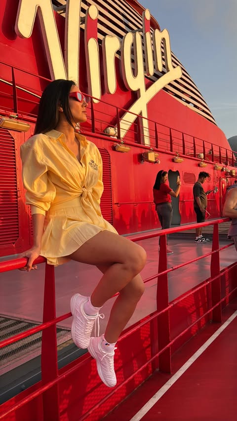 Instagram post by @sadaf_beauty_diary for Virgin Voyages. Caption reads: The only problem with @virginvoyages ? Eventually....