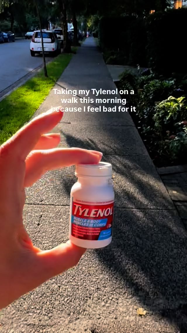 Instagram post by @katieburrelltv for TYLENOL. Caption reads: Rough day yesterday for @tylenol so got it outside....
