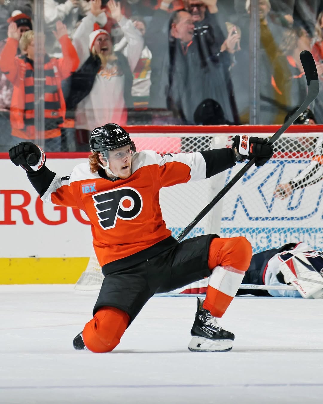 Instagram post by @philadelphiaflyers for Bud Light. Caption reads: Closing out the 2024 home slate with a comeback....