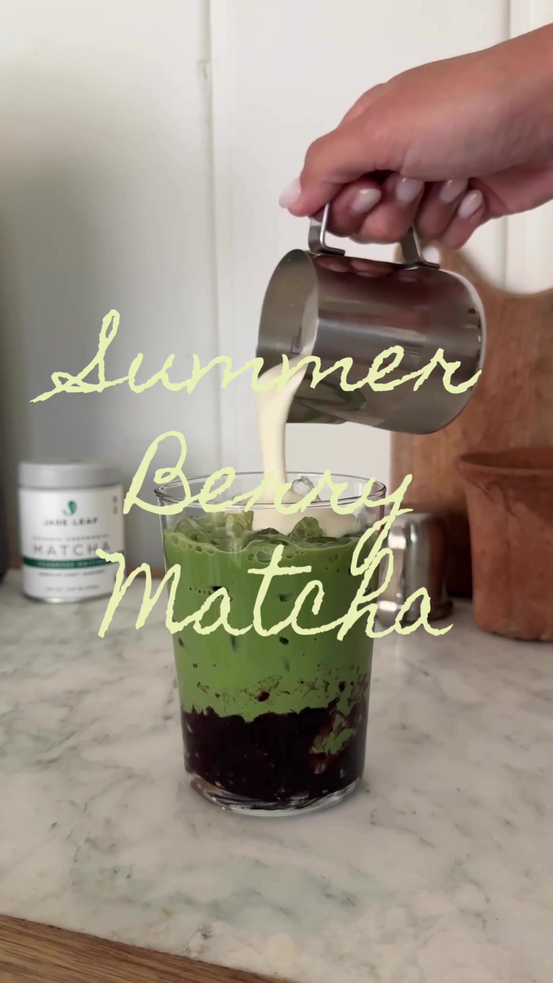 TikTok post by @chelseajanie for Jade Leaf Matcha. Caption reads: [...] Matcha!!!! 🫐🫐with my favorite @Jade Leaf....