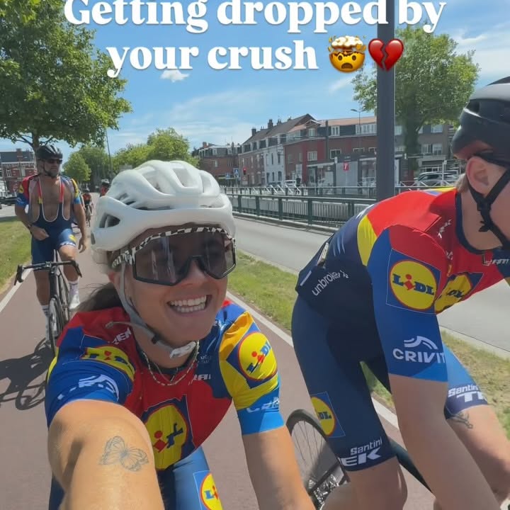 Instagram post by @santina.malacarne for lidlch. Caption reads: [...] ride. 🚁🇫🇷😎 #onyourteam #lidltrek #lidlch....