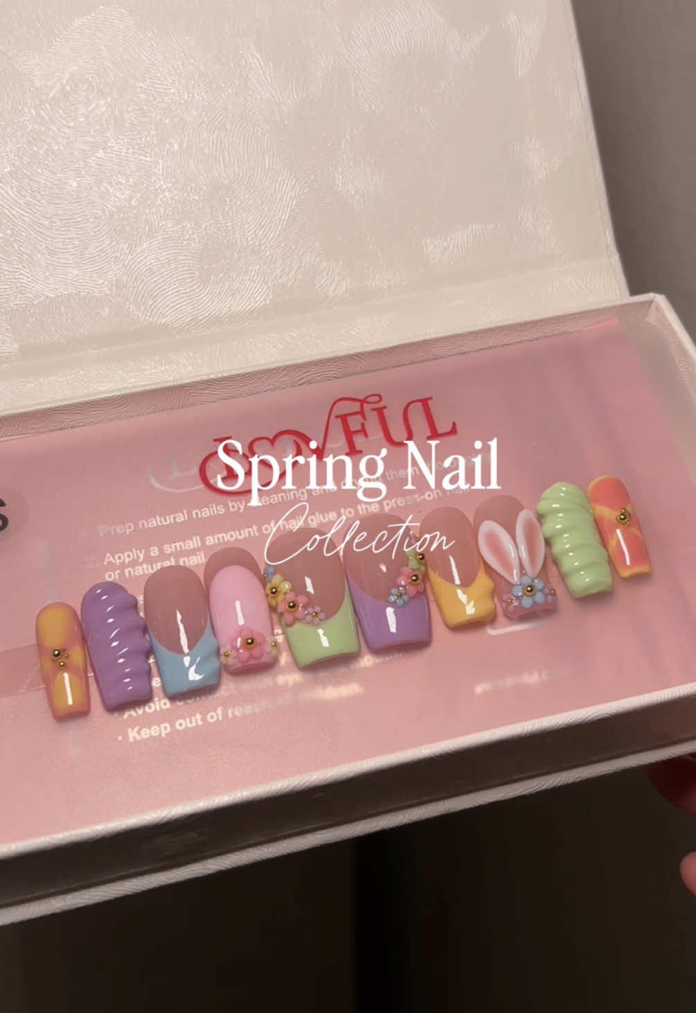 TikTok post by @kendylhowarth for LOVFUL. Caption reads: [...] #acrylicnails #nailtok #pressonnails @lovful....