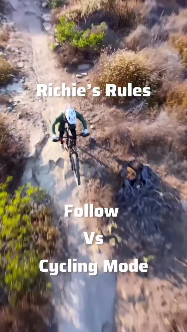 Instagram post by @richieschley for HOVERAir. Caption reads: FOLLOW Mode vs CYCLING Mode @hoverair_global....