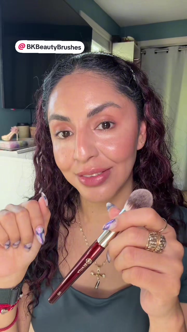 TikTok post by @monnbeautymua for BK Beauty. Caption reads: @BK Beauty Brushes #bkbeautybrushes #viralbrush....