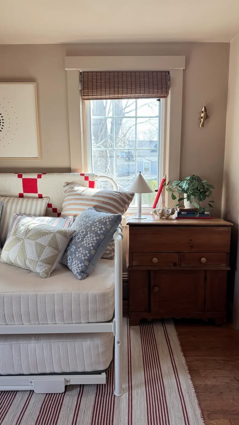 Instagram post by @almostmakesperfect for Avocado Green Mattress. Caption reads: our guest room!! even though it’s tiny (and also....