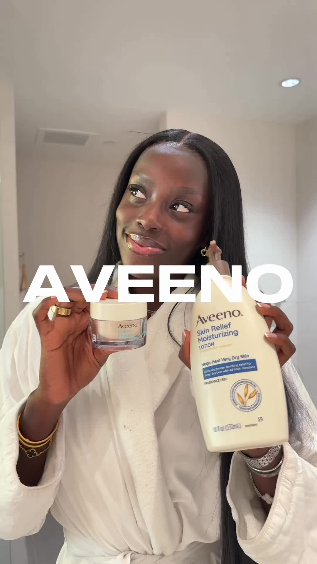 TikTok post by @golloria for Aveeno. Caption reads: perfect for the dry girlies who just want simple....