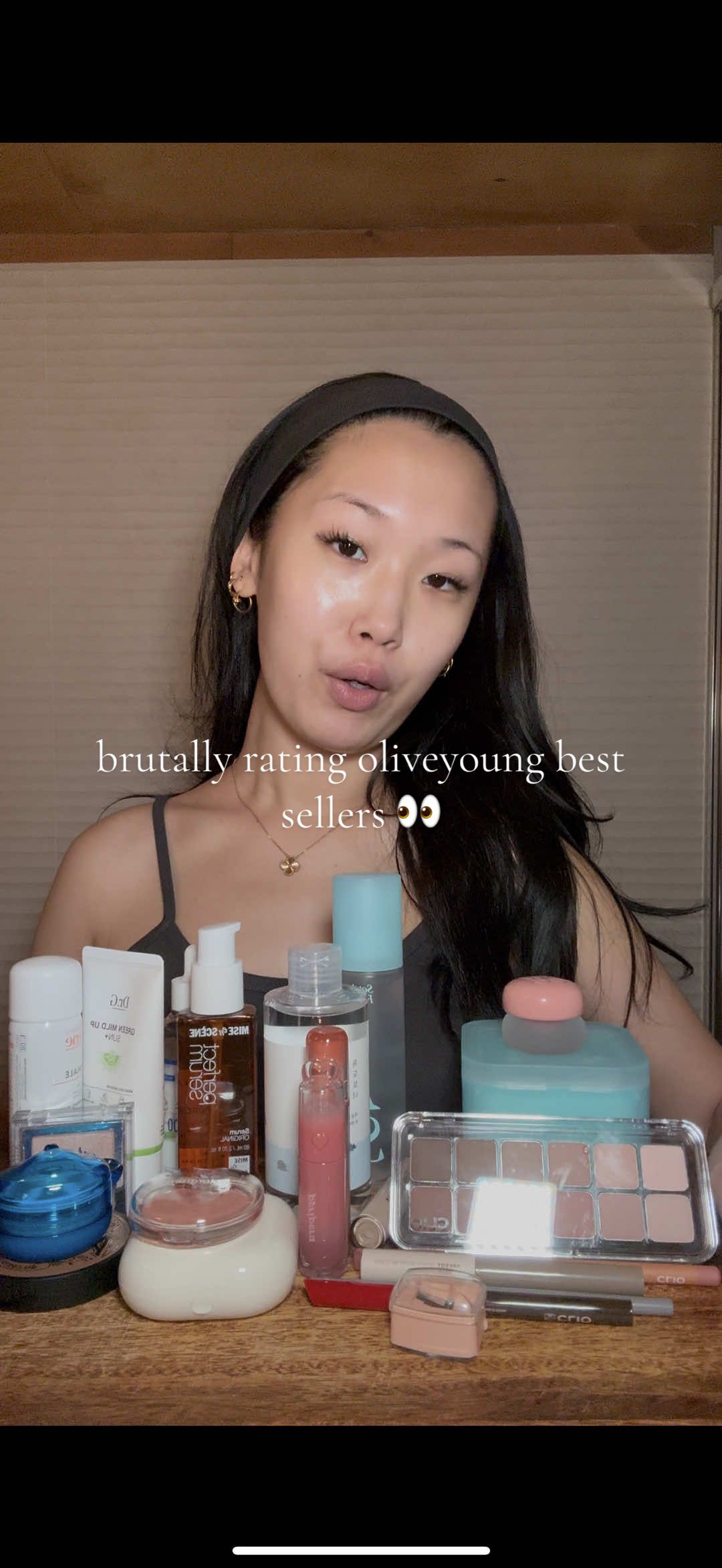 TikTok post by @via..li for LANEIGE. Caption reads: brutally honest review of @OLIVE YOUNG Global best....
