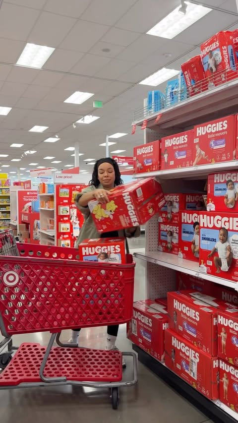 Instagram post by @greeneyesgoldsoul for Huggies. Caption reads: [...] around really just means stocking up on....