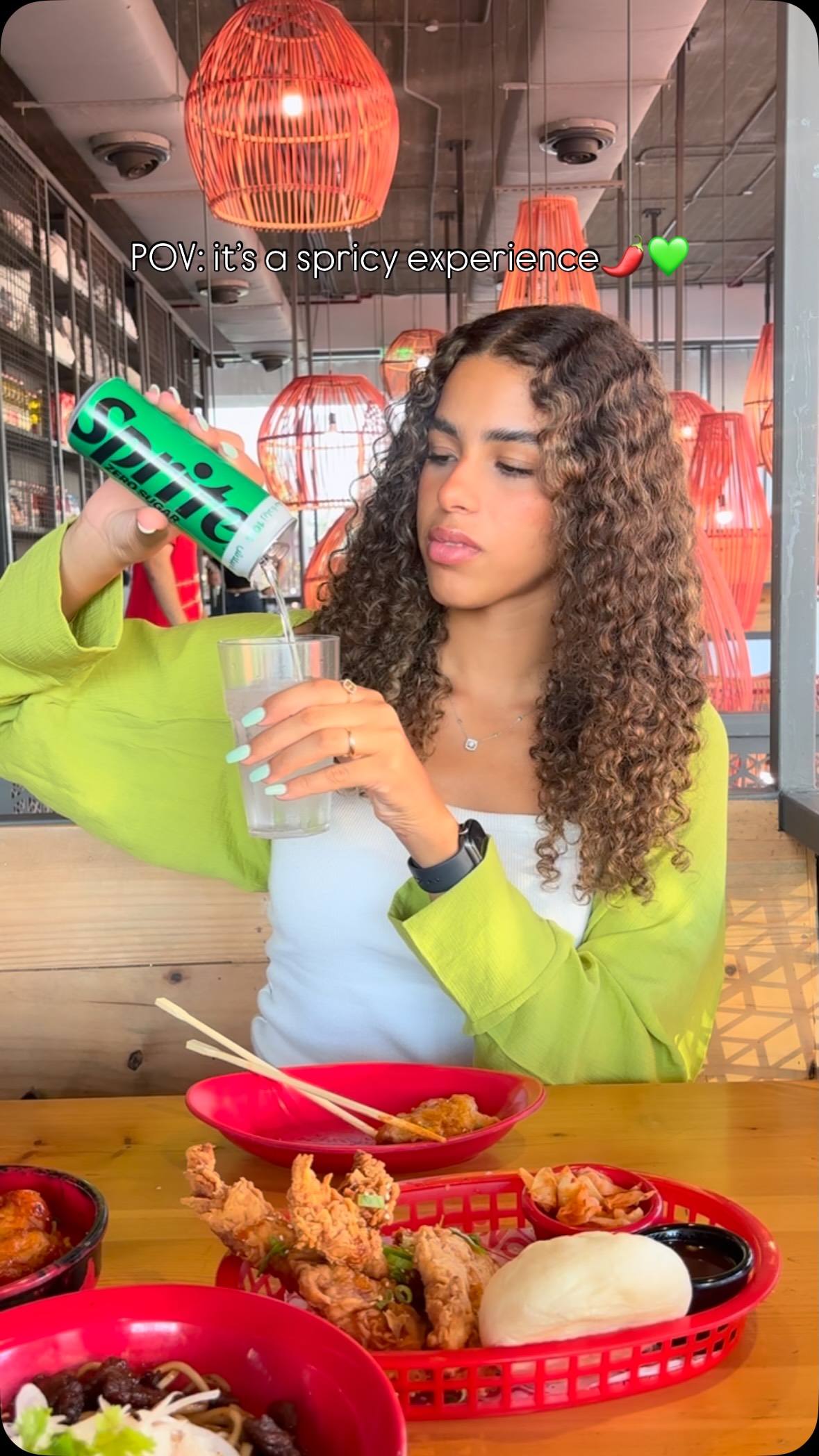 Instagram post by @shahd_samerrr for Sprite. Caption reads: When I eat spicy,sprite has to be there💚🌶️

#ad....