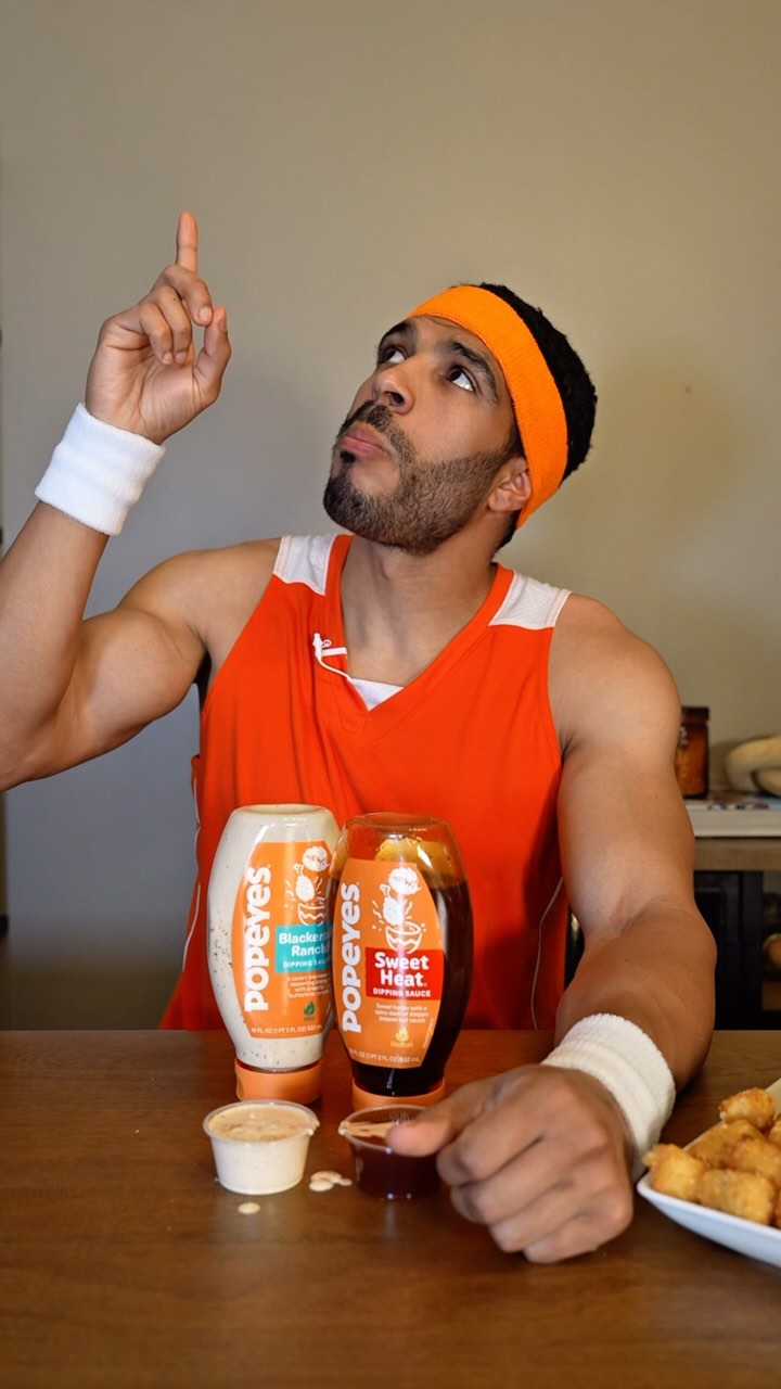 Instagram post by @chadbsavage for Popeyes. Caption reads: #popeyespartner Been training all my life for this....