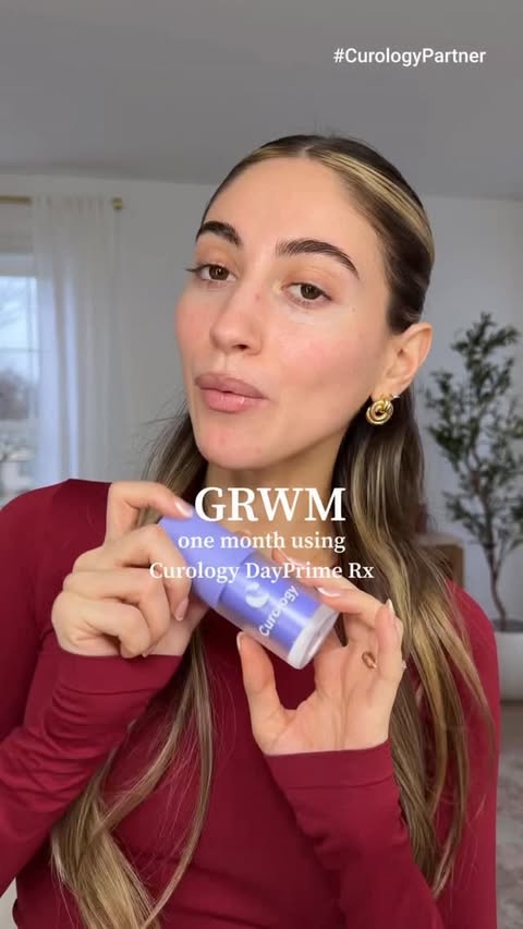 Instagram post by @samanthaarandazzo for Curology. Caption reads: #curologypartner GRWM while we do a one month....